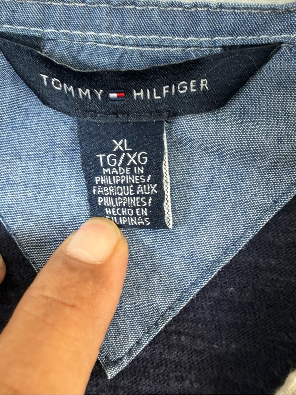 Tommy Hilfiger Red Navy Striped Preppy Rugby Polo Shirt XL - Picture 4 of 6